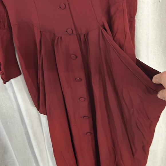 Vintage JESSICA McCLINTOCK burgundy midi dresss lace collar button back Women 8 - Picture 8 of 16
